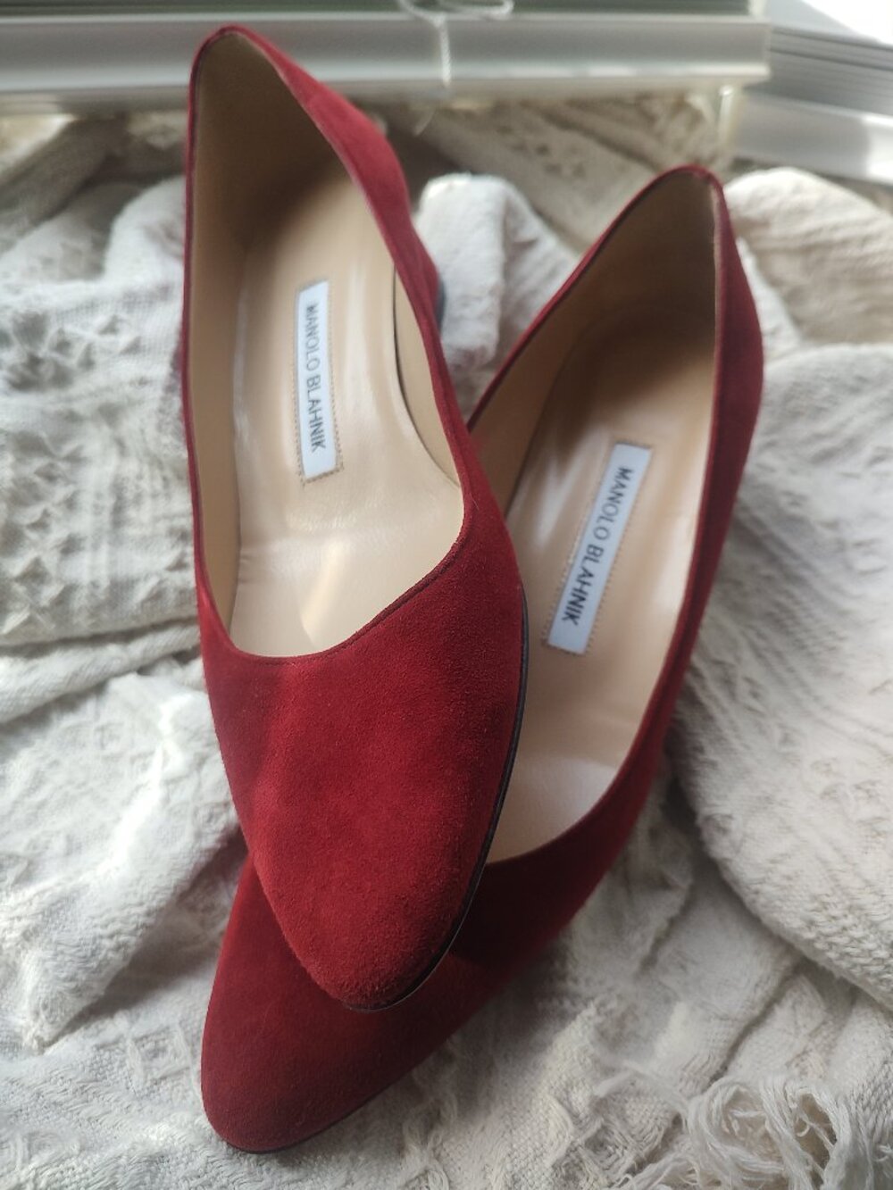 Manolo Blahnik Red Suede Listony Heels